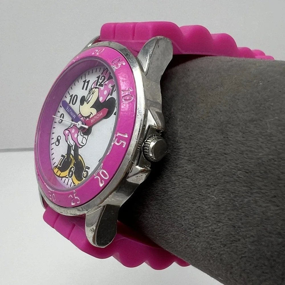 Minnie Mouse Accutime Girls Analog Watch Pink Silicone Band Time Learning Disney